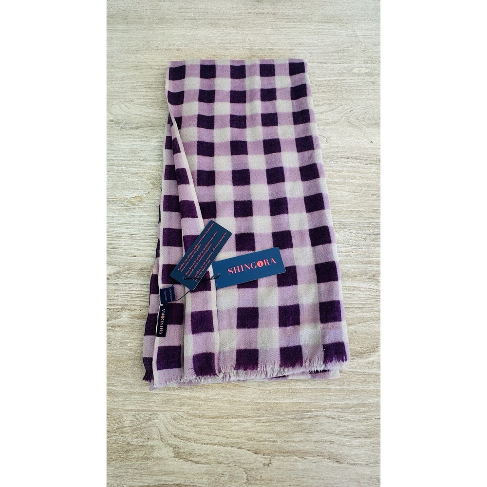 NWT Shingora Shawl Scarf Pure New Wool Purple Beige Woolmark Large 82" x 39"